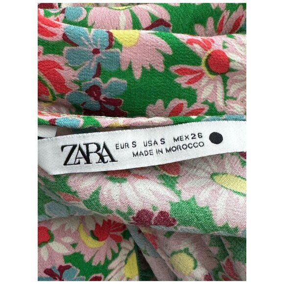 ZARA Floral Print Long Sleeve Midi Dress in Green Long Sleeves Women's Size S - Picture 3 of 13